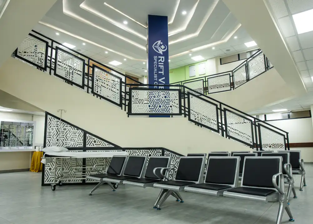 Spacious and comfortable patient waiting lounge with modern seating
